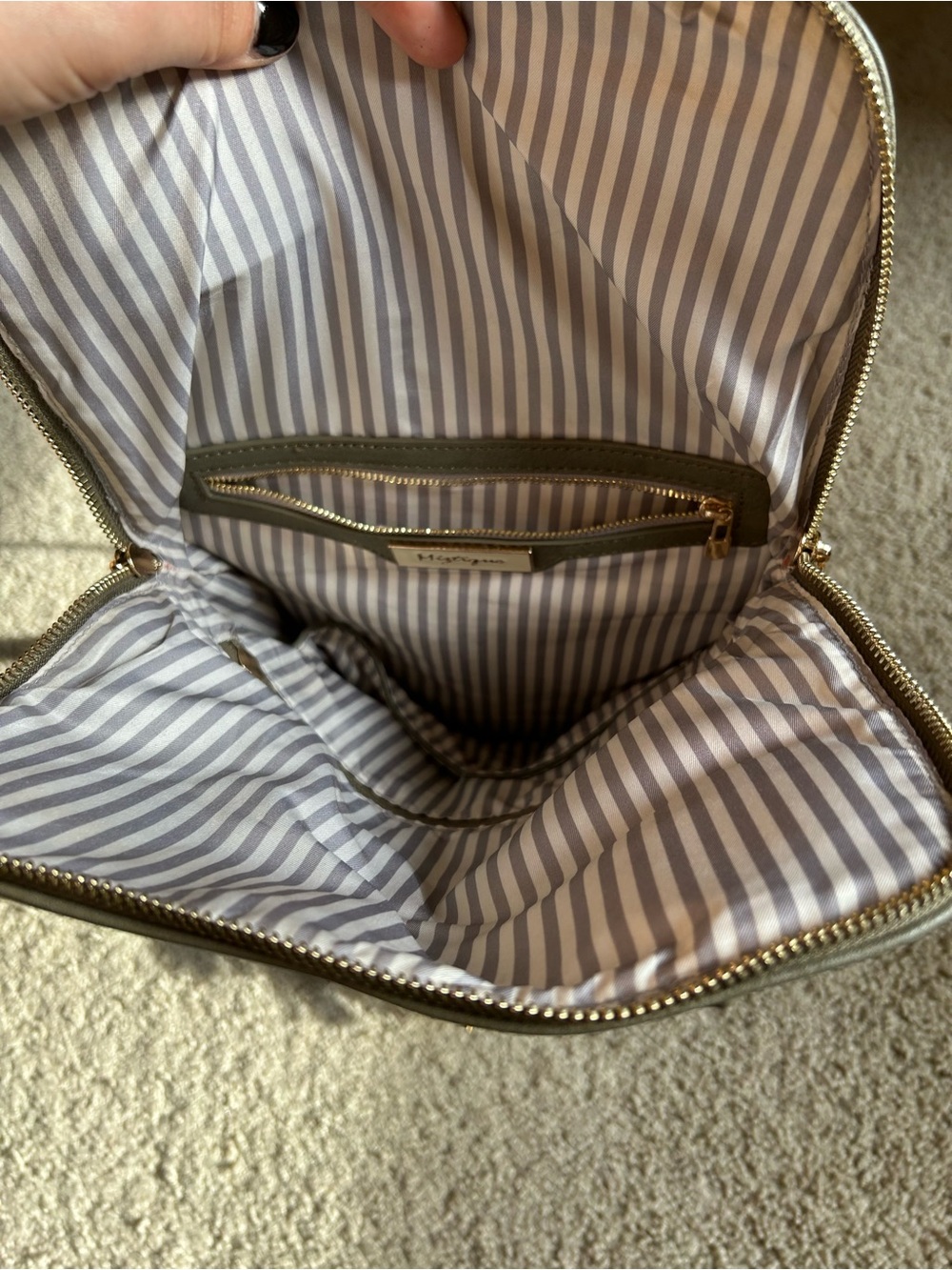 Women's Olive Green Leather Backpack Tote with Tassel - Picture 4 of 4
